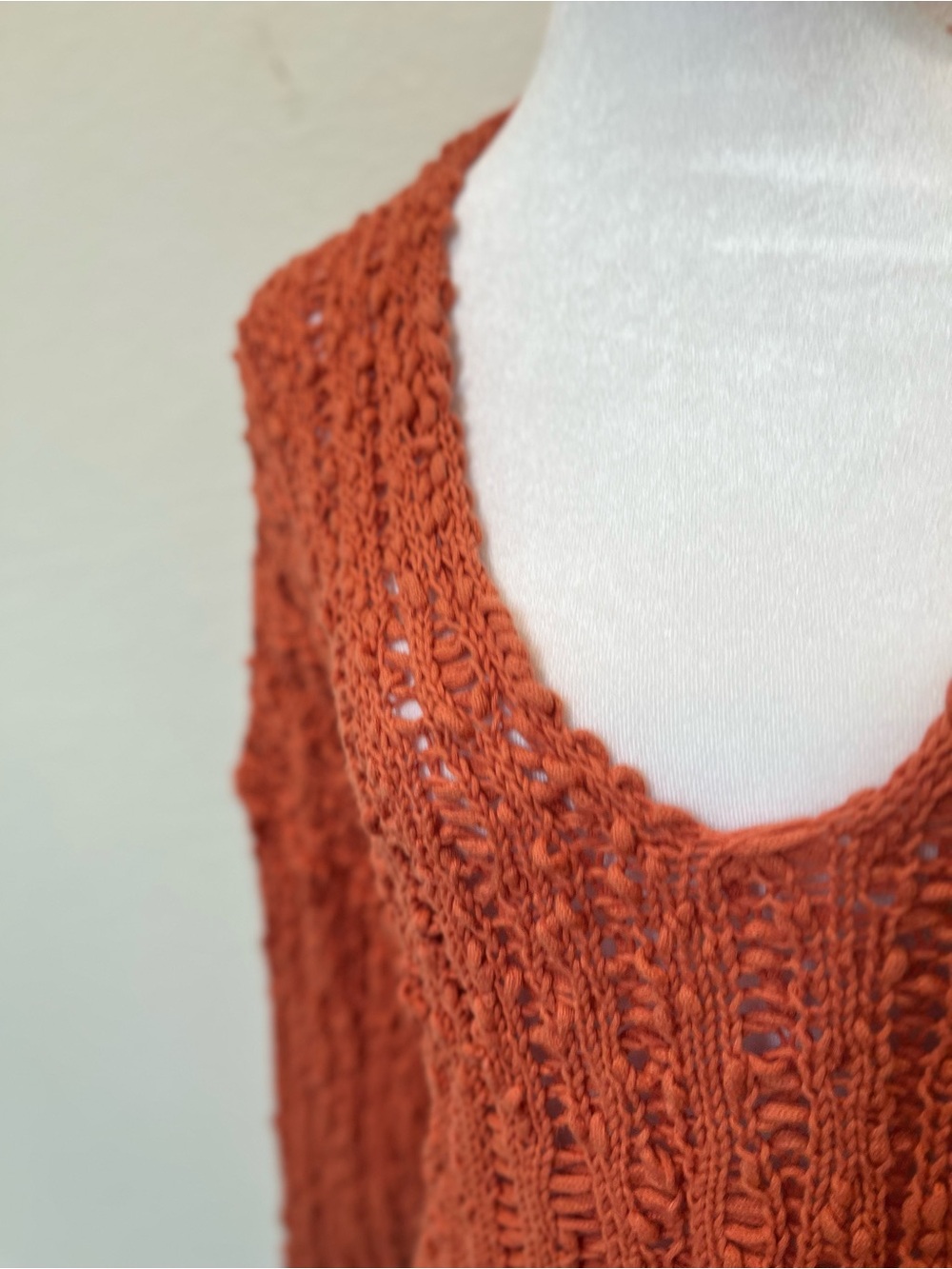 Free People Open-Knit V-Neck Oversized Cotton Sweater in Rust Orange - Picture 5 of 10